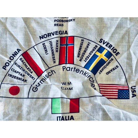 Autograph Ski Scarf Featuring International Flags & Names Vintage - Picture 2 of 5